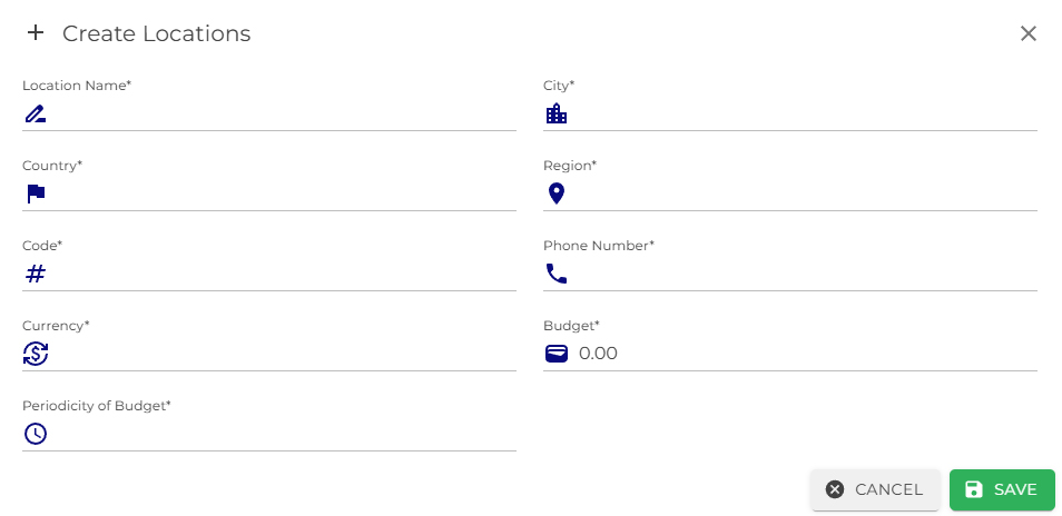 Create location form with multiple input fields.